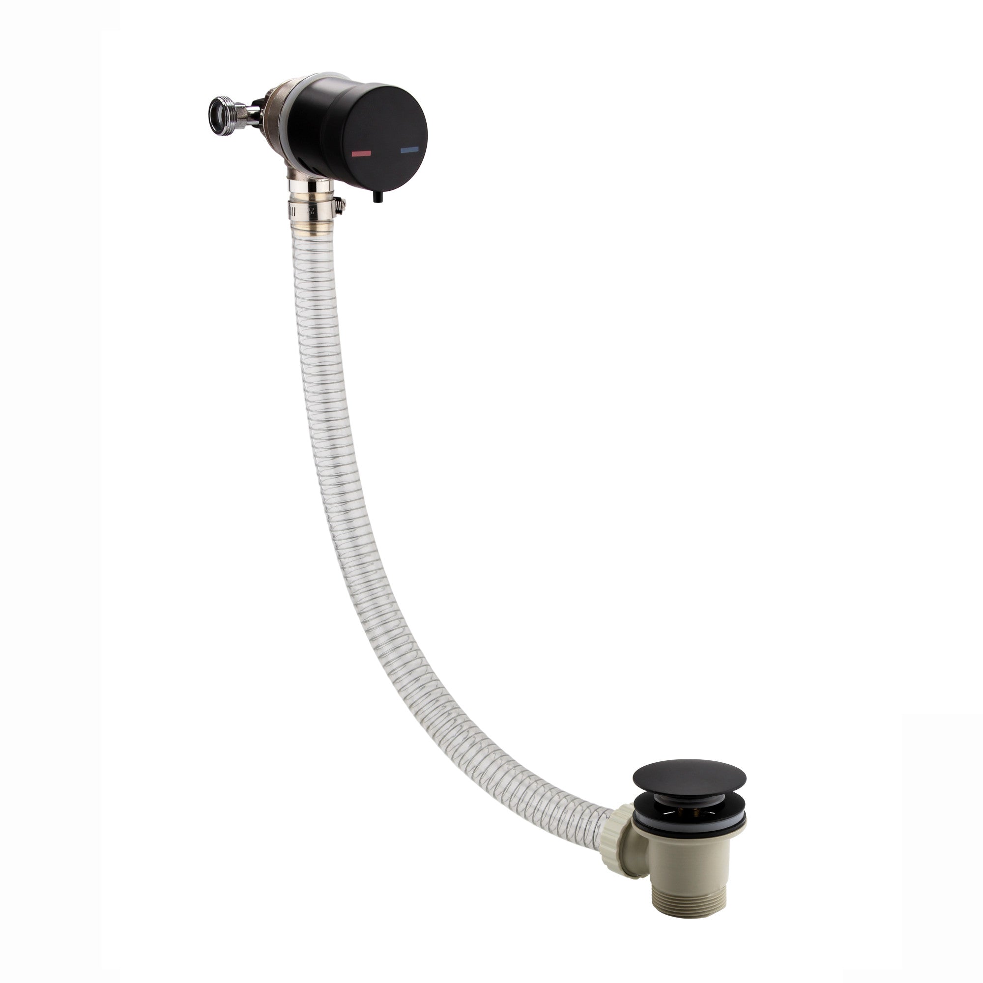 Round temperature control bath mixer filler with overflow and clicker waste - matt black